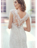 Cap Sleeves Ivory Lace Tulle V Back Romantic Wedding Dress